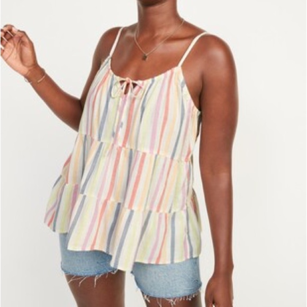 Old Navy Pastel Striped Tiered Tie-Front Sleeveless Spaghetti Strap Top Women M